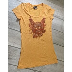 Harley Davidson Womens Shirt Top Short Sleeve‎ Orange Eagle Freedom Medium M